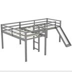 Lit superposé double en bois de taille double avec toboggan, lit superposé en L avec garde-corps pleine longueur pour chambre d'enfant