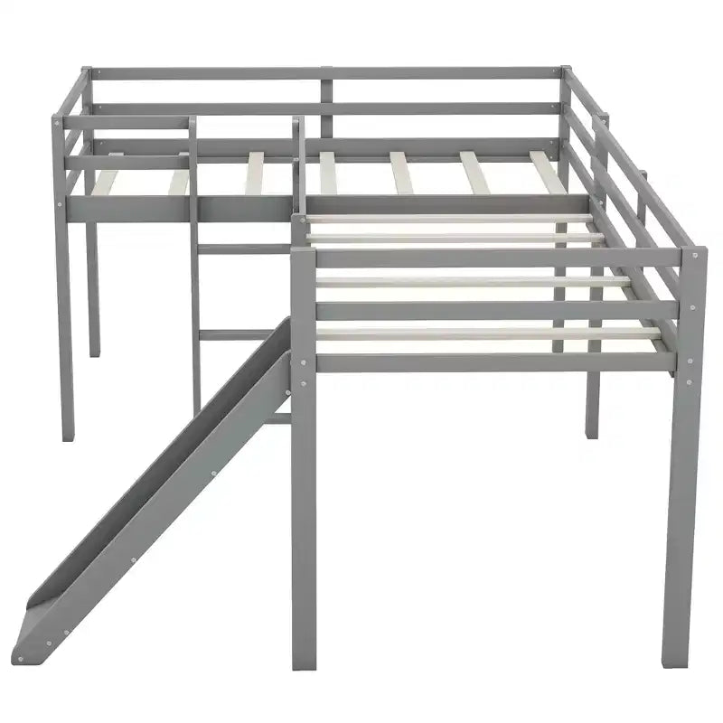 Lit superposé double en bois de taille double avec toboggan, lit superposé en L avec garde-corps pleine longueur pour chambre d'enfant