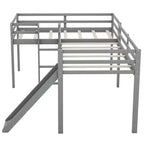 Lit superposé double en bois de taille double avec toboggan, lit superposé en L avec garde-corps pleine longueur pour chambre d'enfant