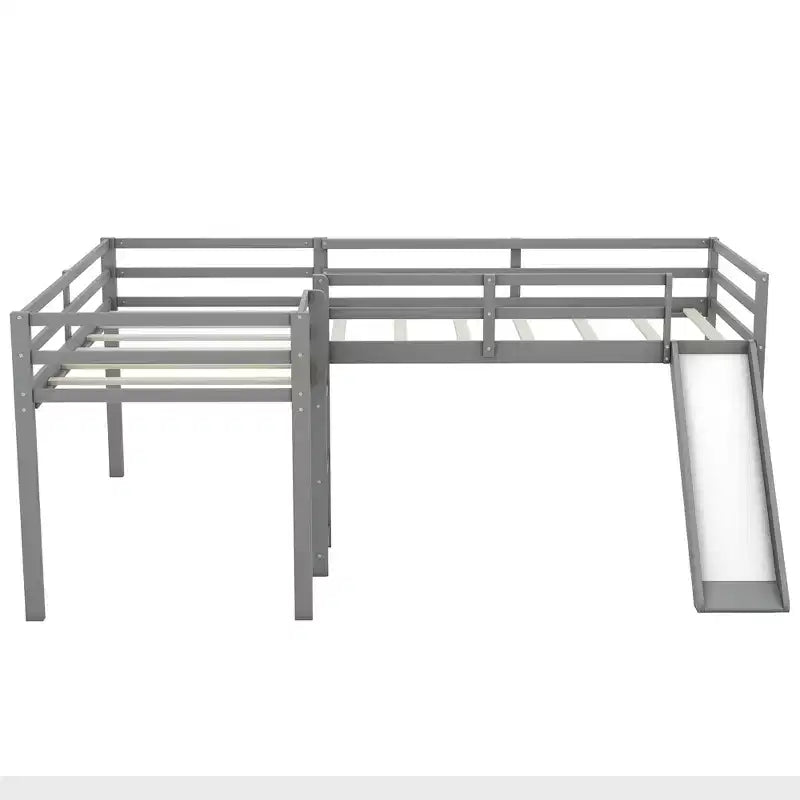 Lit superposé double en bois de taille double avec toboggan, lit superposé en L avec garde-corps pleine longueur pour chambre d'enfant