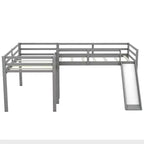 Lit superposé double en bois de taille double avec toboggan, lit superposé en L avec garde-corps pleine longueur pour chambre d'enfant