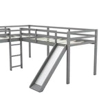 Lit superposé double en bois de taille double avec toboggan, lit superposé en L avec garde-corps pleine longueur pour chambre d'enfant