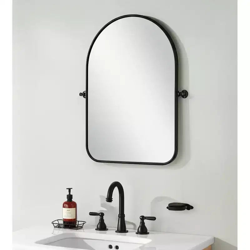 HomeRoots Miroir de vanité de salle de bain HomeRoots 32, arche en fer noir, inclinable, encadré
