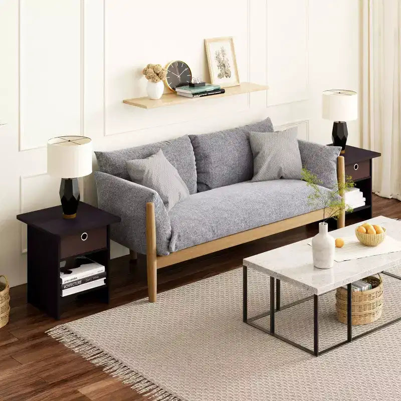 HOMLUX 2 tables de chevet, bout de canapé, avec tiroir et étagère ouverte
