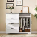 43.3'' H Multifunctional Wooden Dresser, 2 Door Wardrobe Armoire Closet with 4 Drawers and Hanging Rod, Wooden Dresser Cabinet for Bedroom