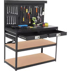 Acekool 48 Adjustable Workbench, 3-Tier Heavy-Duty Work Table with Power Outlets, Drawer & Pegboard, 880 lbs Load, for Garage Office Workshop
