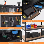 Établi réglable Acekool 48", table de travail robuste à 3 niveaux avec prises électriques, tiroir et panneau perforé, capacité de charge de 400 kg, pour garage, bureau, atelier