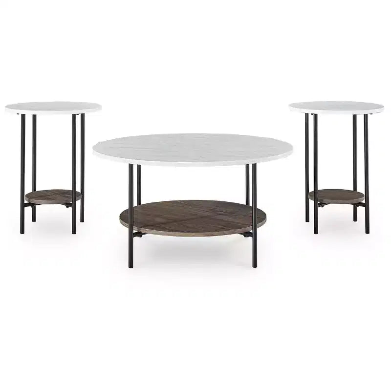 Ensemble table basse 3 pièces Ashley Wrenwich Signature Design avec tables d'appoint – Fini brun/noir/blanc