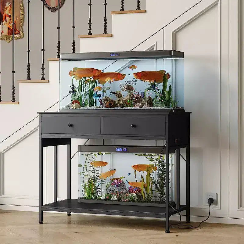 COZONY Fish Tank Stand with Power Outlet, 40-50 Gallon Metal Aquarium Table with Drawer, 660LBS