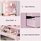 Coiffeuse de maquillage Acekool 61 avec miroir, 8 tiroirs larges, 2 étagères de rangement, miroir réglable 3 modes, table de coiffure rose pour chambre à coucher