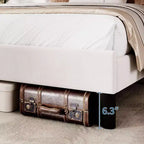 Cadre de lit Acekool avec tête de lit capitonnée, lit plateforme rembourré, capitonnage vertical, support à lattes en bois, pas besoin de sommier, blanc