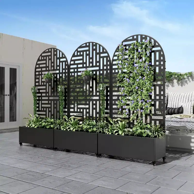 MAYEERTY Jardinière avec treillis en fer noir Arch Helen Street Style 01 72x35x16in Lot de 3 pièces