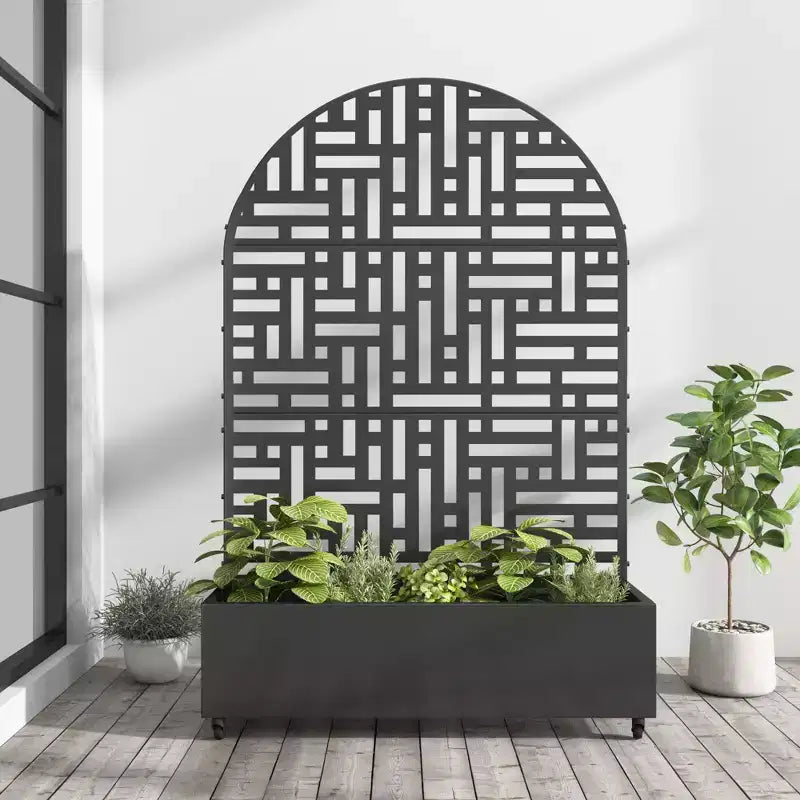 MAYEERTY Planter Box with Trellis Iron Black Arch Helen Street 01 Style 72x35x16in 3-Piece Set