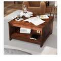 Farmhouse Square Coffee Table Cocktail Center Table with Bottom Shelf For Living Room Organizer Brown