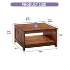 Table basse carrée de style rustique avec étagère inférieure pour salon, organisateur, marron