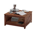 Table basse carrée de style rustique avec étagère inférieure pour salon, organisateur, marron