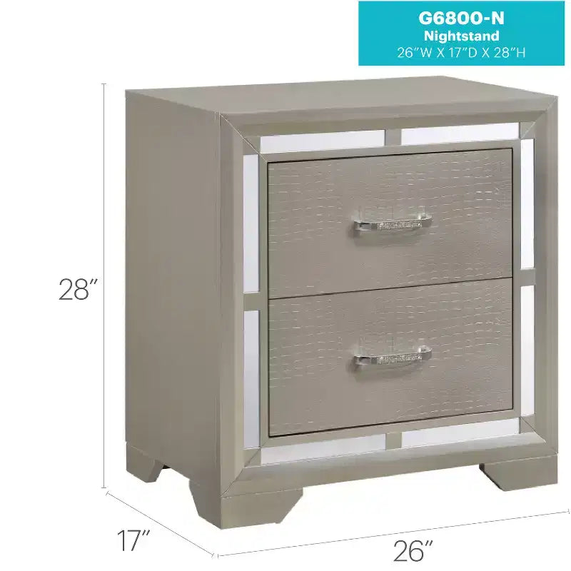 Table de chevet en métal HomeStock 28 po H x 25 po L, carrée, finition argentée, 2 tiroirs, pour salon et chambre à coucher