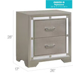 Table de chevet en métal HomeStock 28 po H x 25 po L, carrée, finition argentée, 2 tiroirs, pour salon et chambre à coucher
