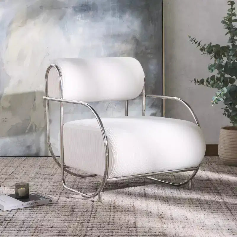 Fauteuil d'appoint à armature métallique Bethann - SFV5130 - Blanc/Argent - Safavieh Couture
