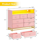 Commode de Chambre avec Lumières LED 7 Tiroirs avec Station de Recharge, Commode de Rangement en Bois pour Entrée, Placard, Salon, Couloir