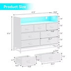 Commode de Chambre avec Lumières LED 7 Tiroirs avec Station de Recharge, Commode de Rangement en Bois pour Entrée, Placard, Salon, Couloir