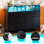 Commode de Chambre avec Lumières LED 7 Tiroirs avec Station de Recharge, Commode de Rangement en Bois pour Entrée, Placard, Salon, Couloir