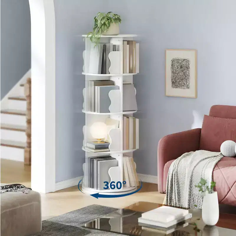 Rotating Bookshelf, 4 Tier Floor Standing Bookcase with Storage Rack, 50 Tall Small Revolving Bookcase for Small Space Bedroom Living Room