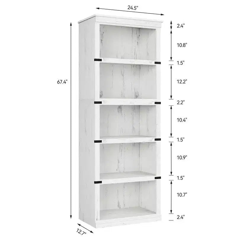 Étagère à livres à 5 niveaux, Bibliothèque de style fermier, Étagère haute avec rangement, Bibliothèques en bois pour salon