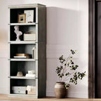 Étagère à livres à 5 niveaux, Bibliothèque de style fermier, Étagère haute avec rangement, Bibliothèques en bois pour salon
