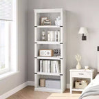 Étagère à livres à 5 niveaux, Bibliothèque de style fermier, Étagère haute avec rangement, Bibliothèques en bois pour salon