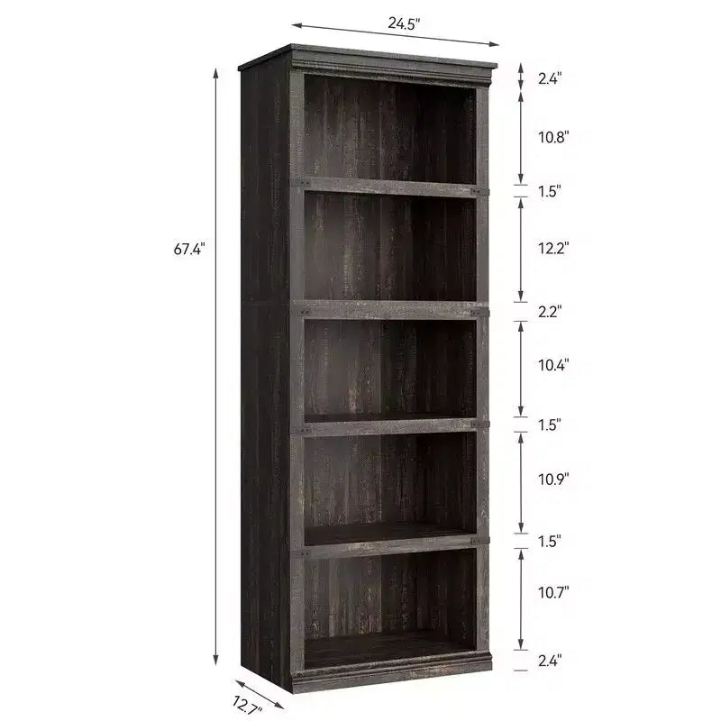 Étagère à livres à 5 niveaux, Bibliothèque de style fermier, Étagère haute avec rangement, Bibliothèques en bois pour salon