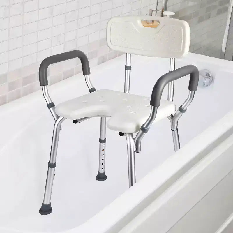 U-Shaped Shower Chair with Backrest, Adjustable Height, Shower Chair with 350 Lb Capacity for Elderly and Disabled