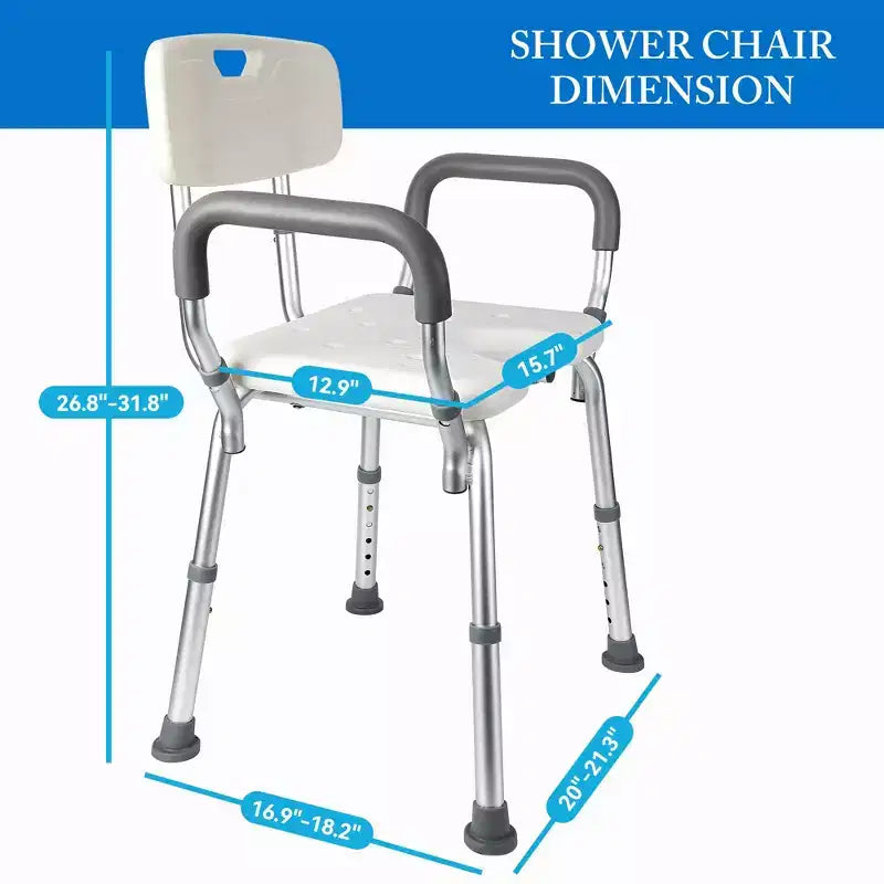 Chaise de douche en U avec dossier, hauteur réglable, chaise de douche d'une capacité de 158 kg pour personnes âgées et handicapées