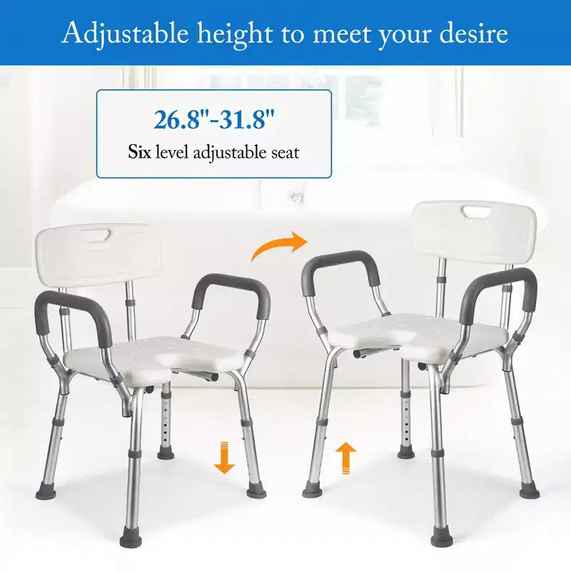 Chaise de douche en U avec dossier, hauteur réglable, chaise de douche d'une capacité de 158 kg pour personnes âgées et handicapées