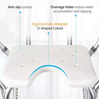 Chaise de douche en U avec dossier, hauteur réglable, chaise de douche d'une capacité de 158 kg pour personnes âgées et handicapées