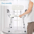 Chaise de douche en U avec dossier, hauteur réglable, chaise de douche d'une capacité de 158 kg pour personnes âgées et handicapées
