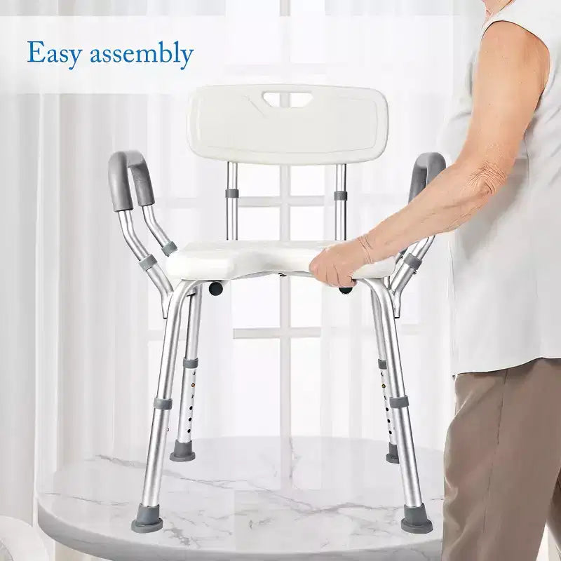 Chaise de douche en U avec dossier, hauteur réglable, chaise de douche d'une capacité de 158 kg pour personnes âgées et handicapées