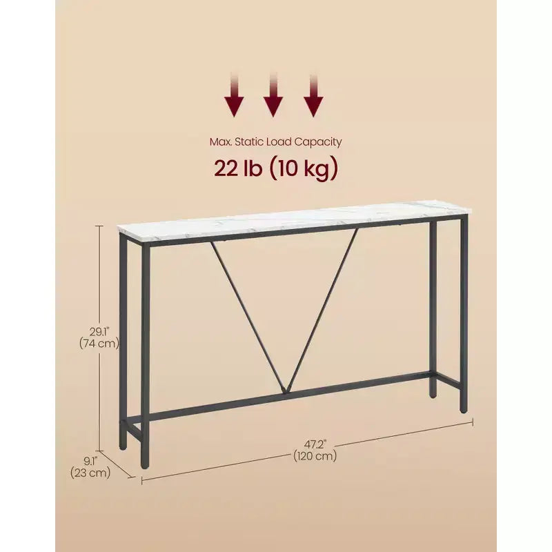 Console étroite avec cadre en acier, table de canapé de 120 cm pour entrée, salon, chambre, design industriel