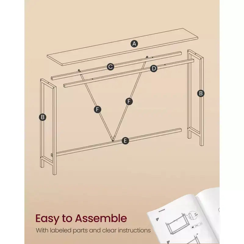Console étroite avec cadre en acier, table de canapé de 120 cm pour entrée, salon, chambre, design industriel