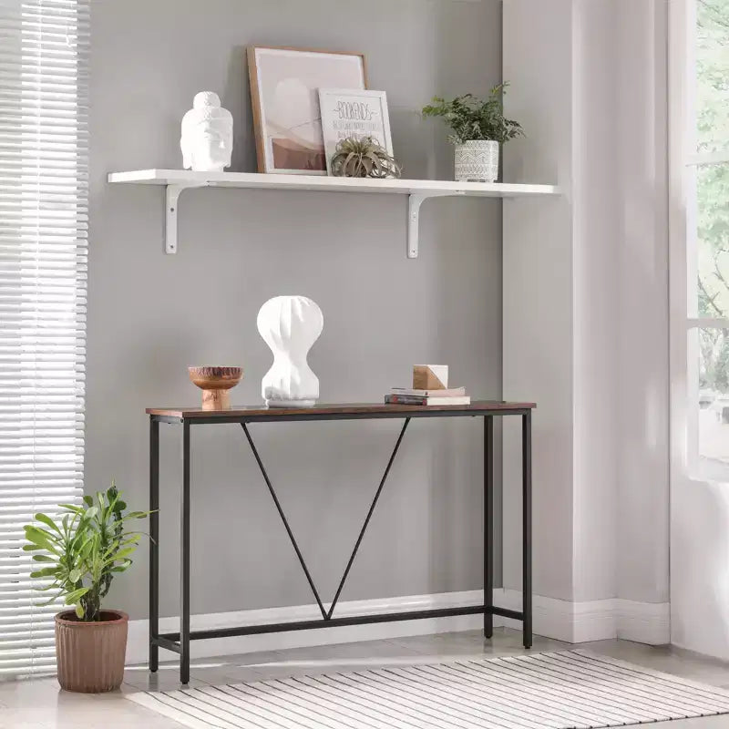 Console étroite avec cadre en acier, table de canapé de 120 cm pour entrée, salon, chambre, design industriel