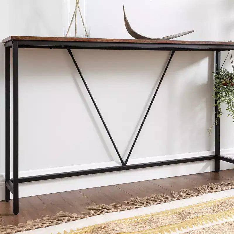 Console étroite avec cadre en acier, table de canapé de 120 cm pour entrée, salon, chambre, design industriel