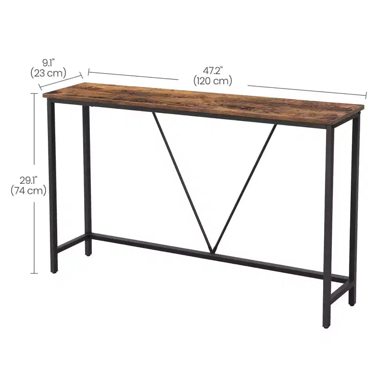 Console étroite avec cadre en acier, table de canapé de 120 cm pour entrée, salon, chambre, design industriel