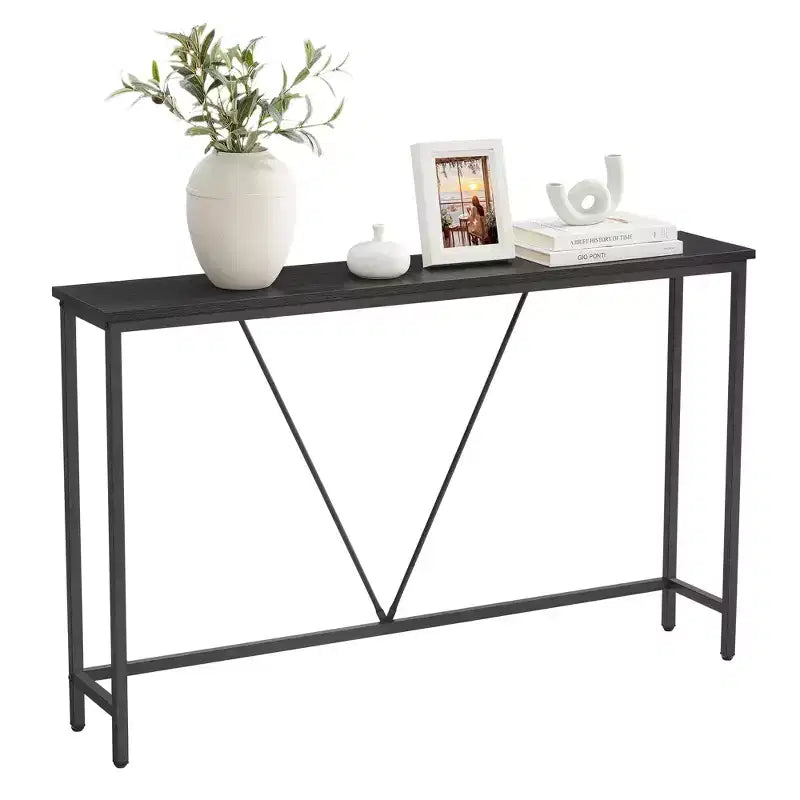 Console étroite avec cadre en acier, table de canapé de 120 cm pour entrée, salon, chambre, design industriel