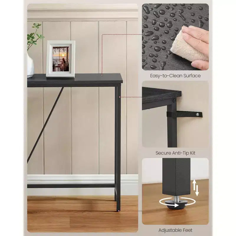 Console étroite avec cadre en acier, table de canapé de 120 cm pour entrée, salon, chambre, design industriel