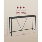 Console étroite avec cadre en acier, table de canapé de 120 cm pour entrée, salon, chambre, design industriel