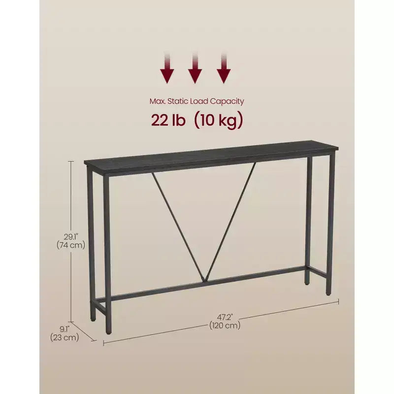 Console étroite avec cadre en acier, table de canapé de 120 cm pour entrée, salon, chambre, design industriel
