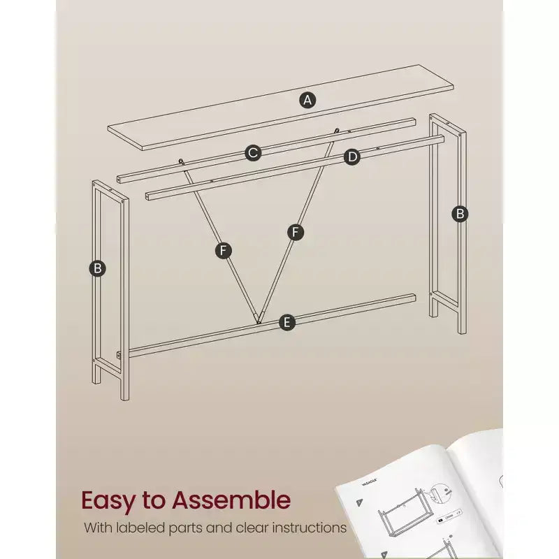 Console étroite avec cadre en acier, table de canapé de 120 cm pour entrée, salon, chambre, design industriel