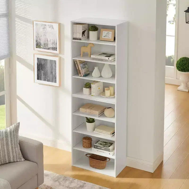 Bibliothèque minimaliste Okak, étagères de rangement à 8 niveaux, organisateur de rangement double couche multifonctionnel pour salon, bureau