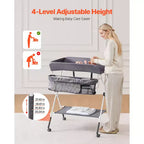 Table à langer VEVOR, Station à langer pliable avec panier latéral, roulettes verrouillables, organiseur de rangement multifonctionnel pour chambre de bébé, gris foncé