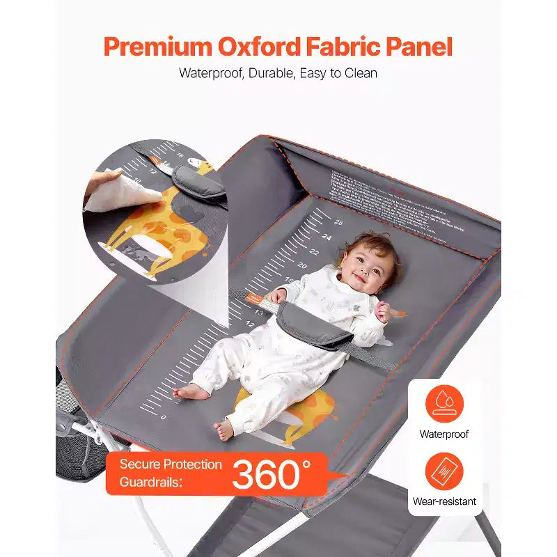 Table à langer VEVOR, Station à langer pliable avec panier latéral, roulettes verrouillables, organiseur de rangement multifonctionnel pour chambre de bébé, gris foncé